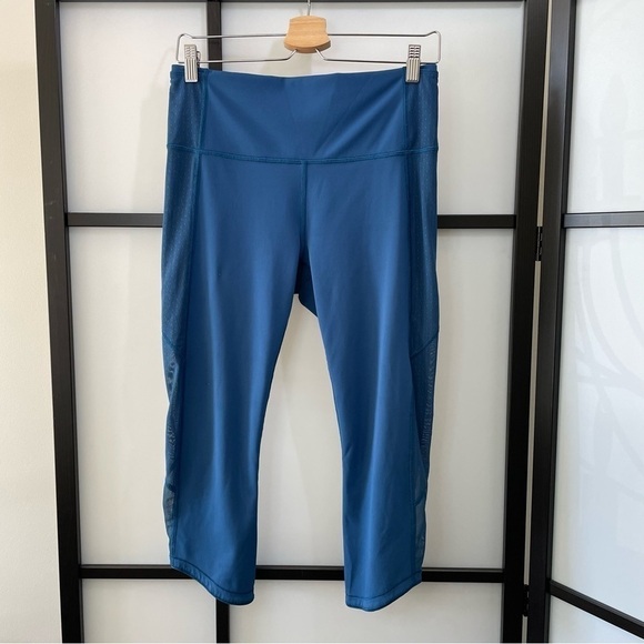 [10] Lululemon Athletica Women’s Body Con Crop Poseidon Blue Sheer Cut Outs - Picture 6 of 16